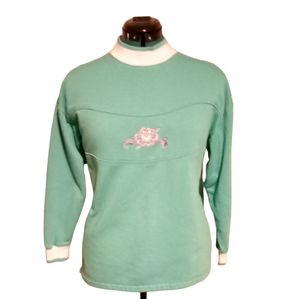Top Stitch Y2K Vintage Grandmacore Sweatshirt Teal White Mock Turtleneck size L